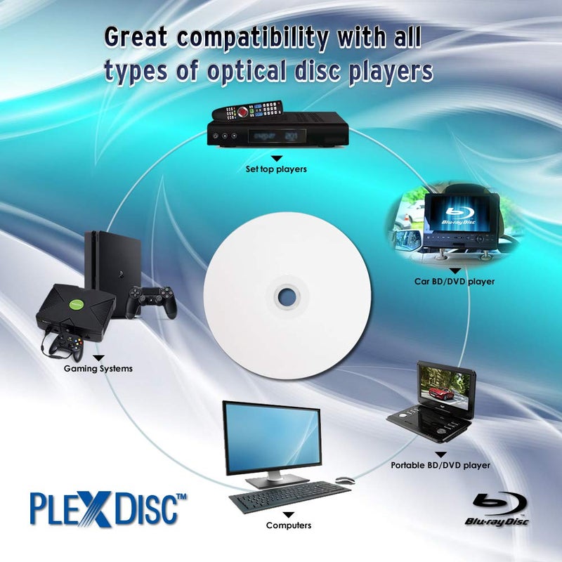 PLEXDISC 645-213 50 GB 6X Blu-ray Double Layer Recordable BD-R DL White Inkjet, 25-Disc Spindle - Image 4
